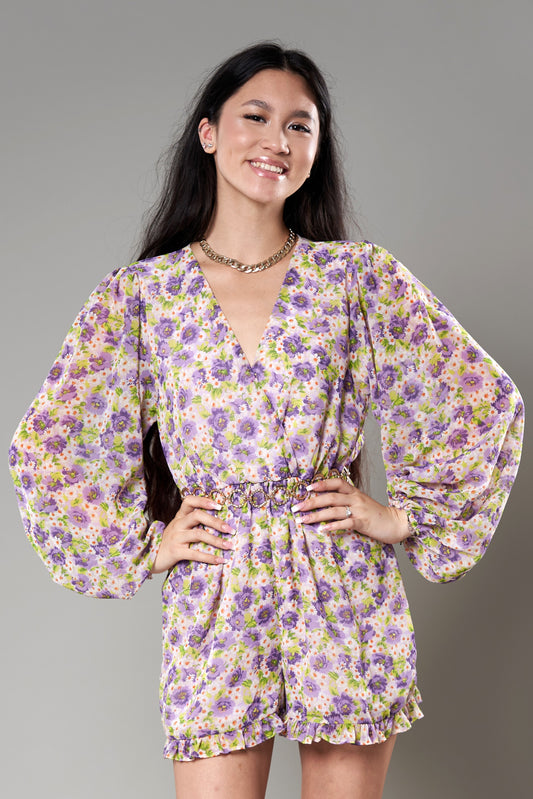 Salopetă Scurtă Florala, Violet